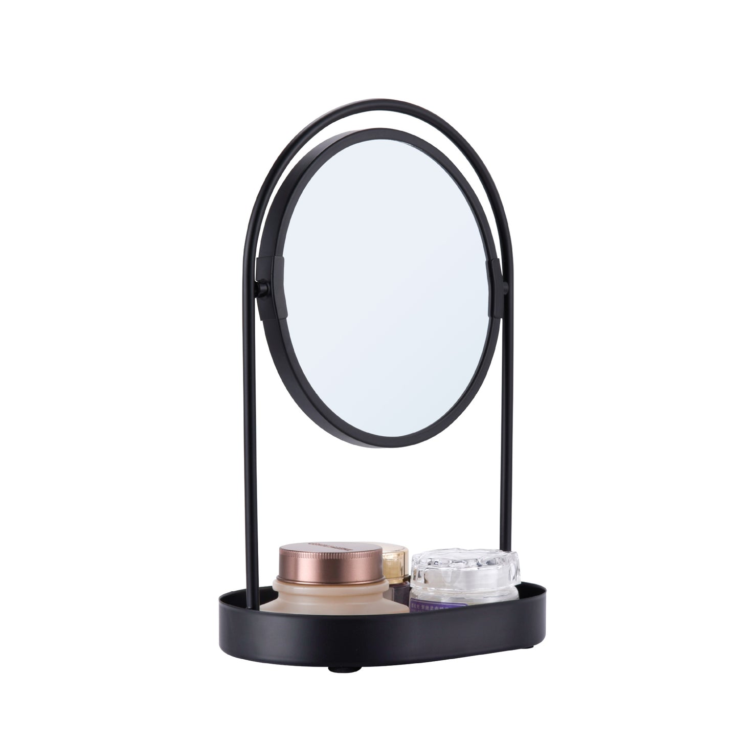 Metal Double-Sided Makeup Mirror With Storage Tray