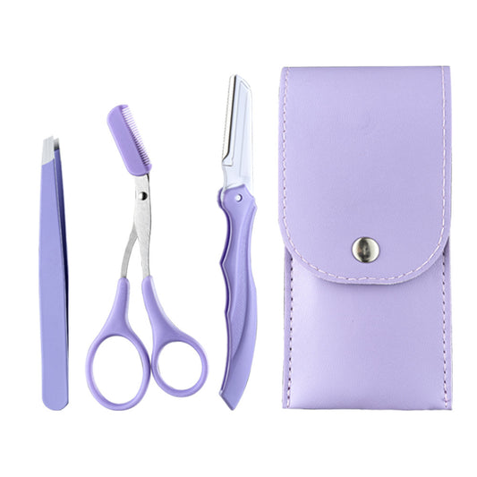 Folding Eyebrow Razor Kit With Tweezer And Scissors